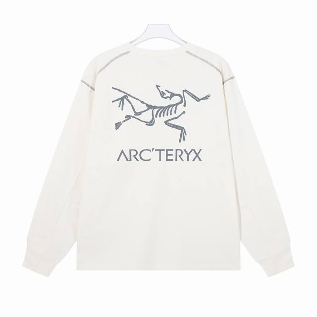 最高版本270克双纱面料Arcteryx始祖鸟 洛哈五线前后高级印花Cormac 系列 Logo LS纯色圆领长袖T恤男女同款 原版定制辅料 吊牌 包装袋 洗水