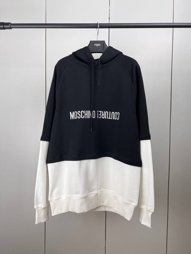 Moschin*莫斯奇诺*logo刺绣拼接假两件连帽卫衣 S M L