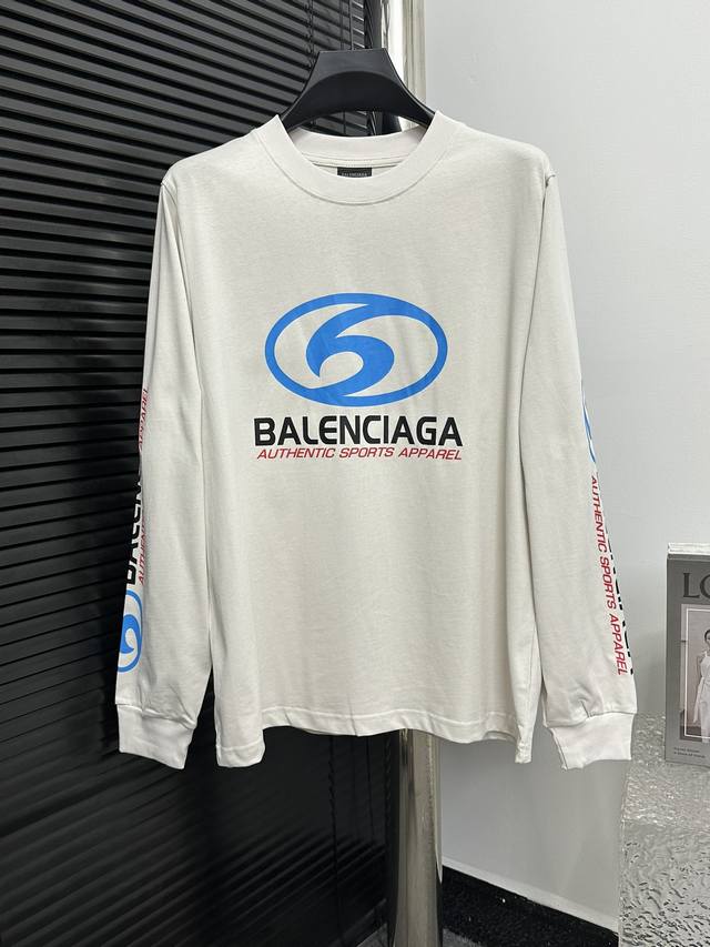 BALENCIAGA 巴黎世家前后冲浪LOGO直裂印花长袖T恤 官方原版 采用巴黎定织定染双纱纯棉面料 克重280G 螺纹釆用定织定染无色差 印花采用环保 YB