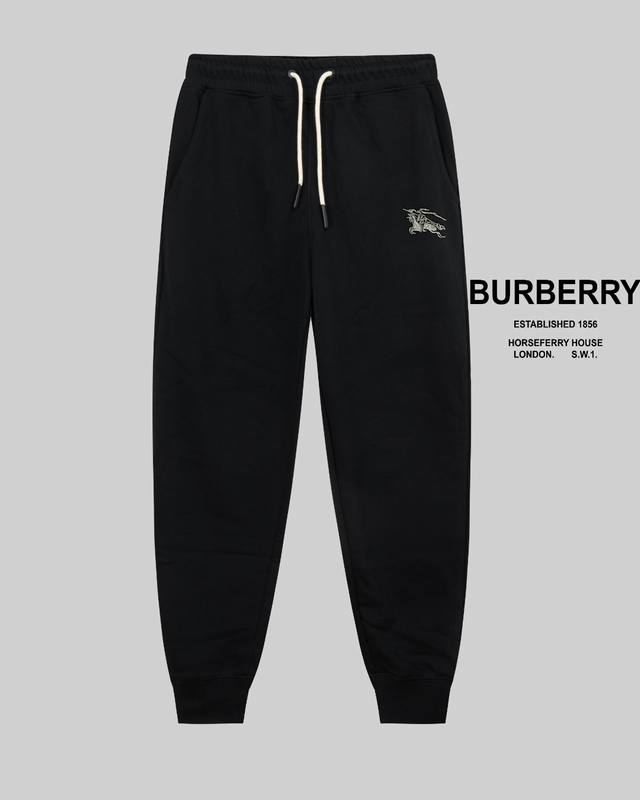 dw 顶级版本，区别通货 Burberry 巴宝莉24SS 秋冬秀款 修身线条徽标刺绣简约Logo运动裤 380g克重 兼容所有身材 腰部松紧带黑白抽绳设计 定