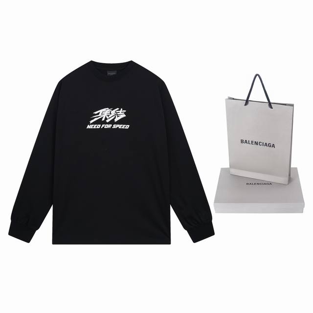 实拍图 顶级版本.官网品质 BALENCI*GA 巴黎.SS24新款Balenciaga 极品飞车 :集结合作系列.前后直喷印花长袖T恤.砖柜同步.第一时间正品