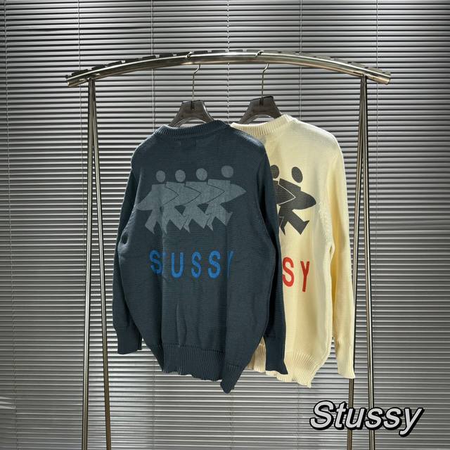 STU43 Stussy FW24 SURFMAN ICON COTTON LINEN CREW 背面冲浪滑板logo印花圆领毛衣 男女同款 耗时一个多月的爆款