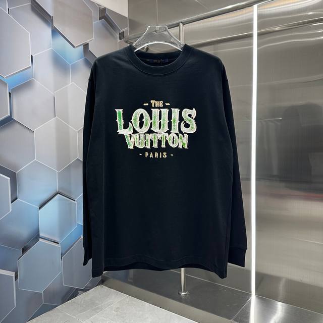 LV 2024秋冬新款印花圆领长袖tee 实物很棒男女同款宽松版 尺码S M L XL XXL 五个码 黑色 白色