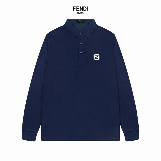 Fendi 芬迪24新品发售男士高端珠地棉商务休闲长袖翻领POLO衫，将轻熟优雅干练的路线发挥到极致，亦庄亦谐，胸前标志性LOGO属于灵魂式的点缀和延续，精致的