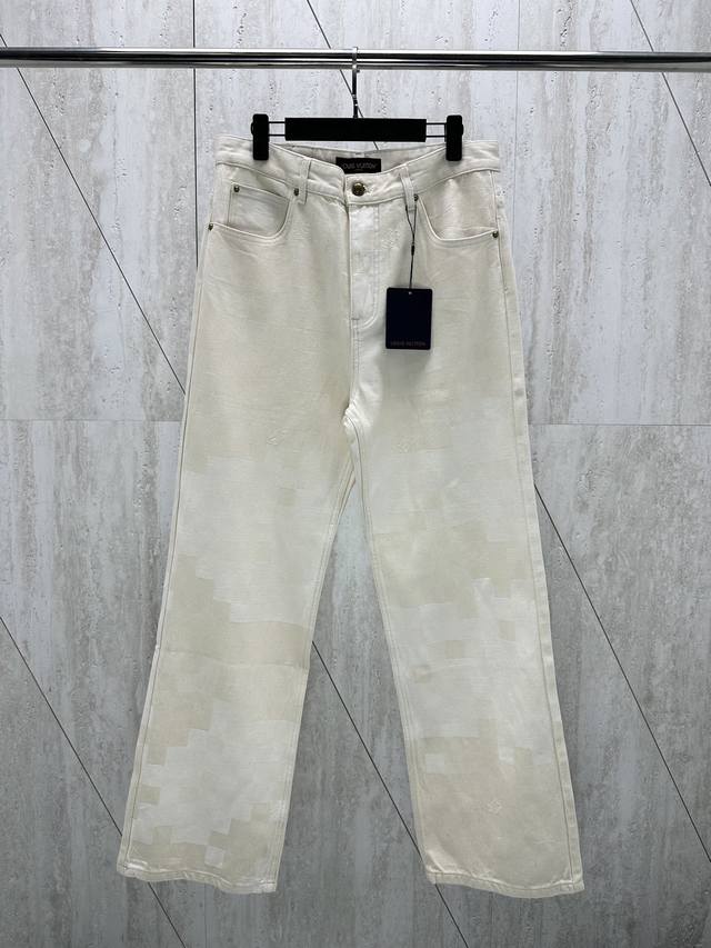 DW 高版本 LOUIS VUITTON SS24 格子提花中腰直筒牛仔裤 Size:31 32 33 34 36