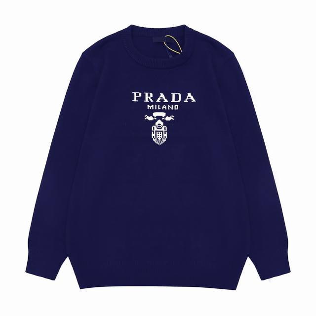 新款上新 原版面料 官方同款 2024ss新款 PRADA 普拉达圆领毛织 高品质的面料柔软 工艺:采用顶级包芯纱毛料，男女同款 吊牌 领标 水洗麦 三标齐全