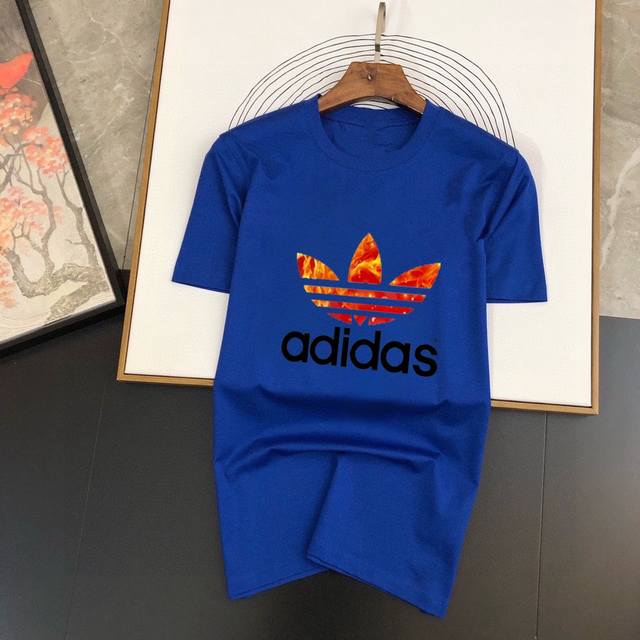 直 品牌 adidas 胖子福音 原单男士休闲短袖T恤，春夏新品，定制胸前顶级logo 工艺、搭配整件细节 品质及剪裁设计都堪称一流，定制进口丝光棉面料！型格十