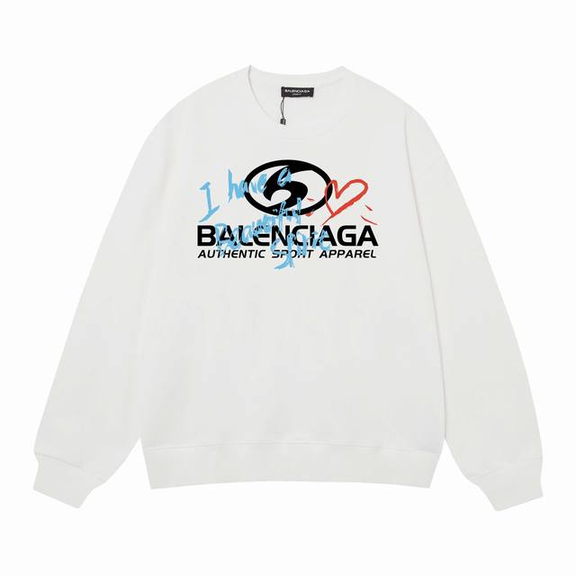 3489# BALENCIAGA巴黎世家400克印花圆领大毛圈卫衣 1：1对版面料400克毛圈高克重纯棉，提前做过预缩水1x1双纱怎么洗都不会变形，正确版本吊牌