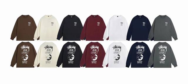 上新款号：S1070 STUSSY 斯图西 Stussy × OUR LEGACY 联名款 SS24 背后logo印花圆领tee秋季宽松长袖T恤.情侣搭配。 原