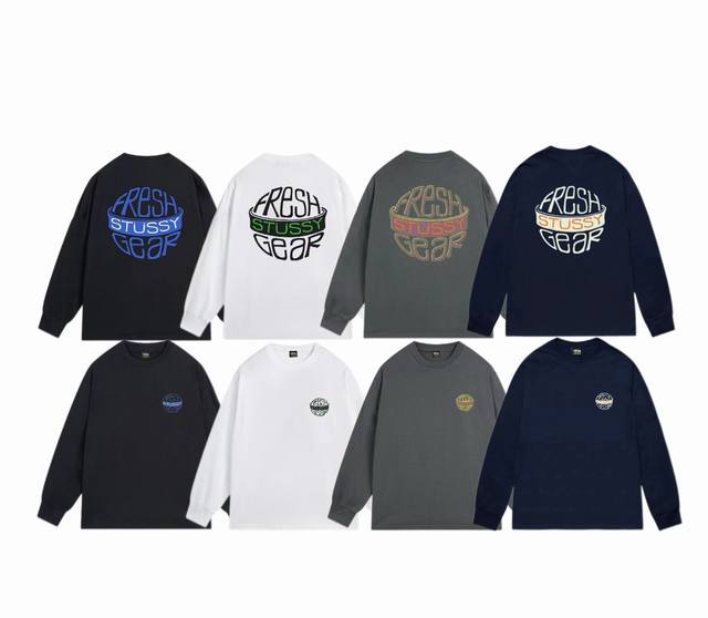 上新款号：S1069 STUSSY 斯图西 Stussy SS24 创意自体印花圆领tee秋季宽松长袖T恤.情侣搭配。 原版打造 细节高控 面料精选280g纯