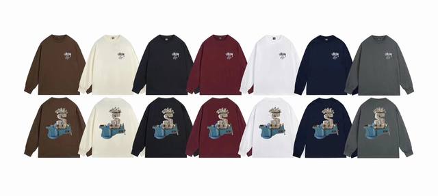 上新款号：S1068 STUSSY 斯图西 Stussy SS24 TUFF STUFF TEE 秋季系列 机器图案罗纹圆领tee秋季宽松长袖T恤.情侣搭配。