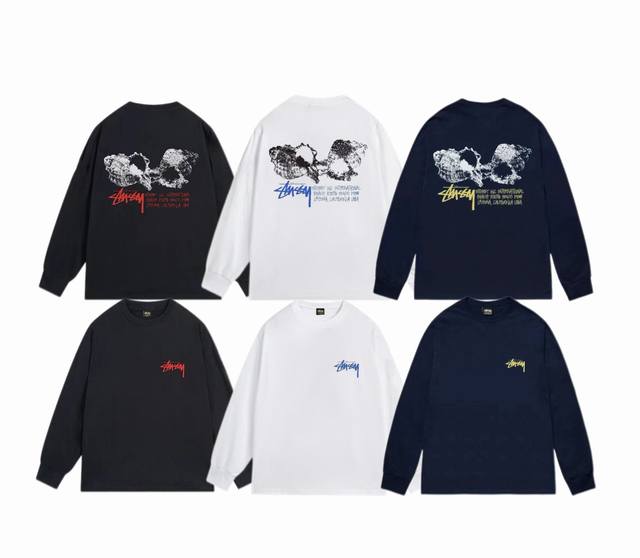 上新款号：S1067 STUSSY 斯图西 Stussy SS24 贝壳印花圆领tee秋季宽松长袖T恤.情侣搭配。 原版打造 细节高控 面料精选280g纯棉面