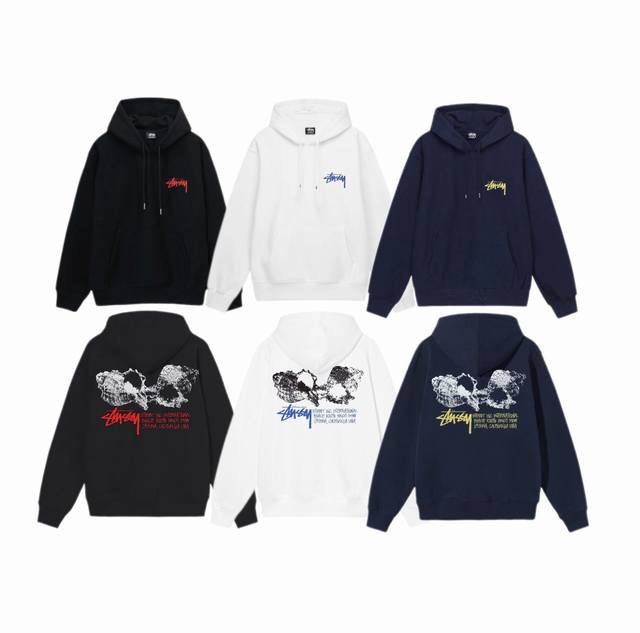 毛圈 加绒 上新 款号：S2068 STUSSY 斯图西 Stussy SS24 贝壳图案印花圆领连帽卫衣 男女同款 不起球不掉色 大毛圈落肩版型 二本针加持