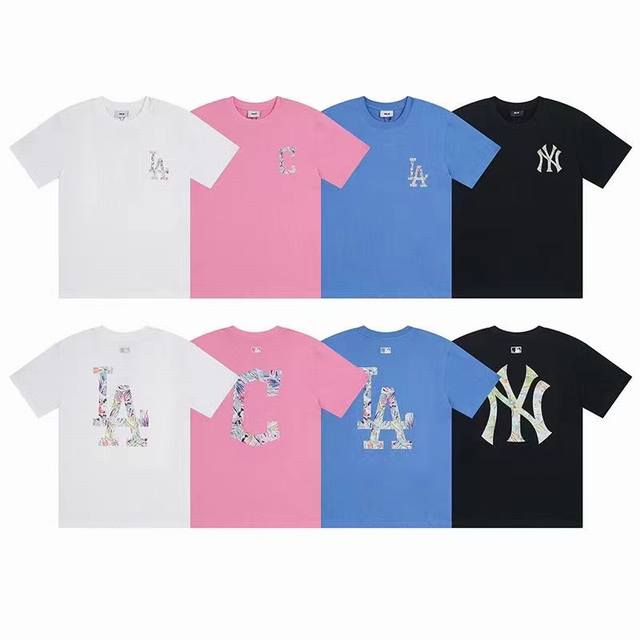 特价 黑S M L 白S M L XL XXL 蓝S M L XL XXL 粉S M L XL XXL 6 MLB 男女情侣印花涂鸦logoT恤宽松圆领短袖24