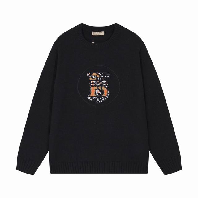 Burberry巴宝莉新款 前幅TB立体感刺绣大Logo图案毛衣 颜色：黑色 码数：S M L XL XXL