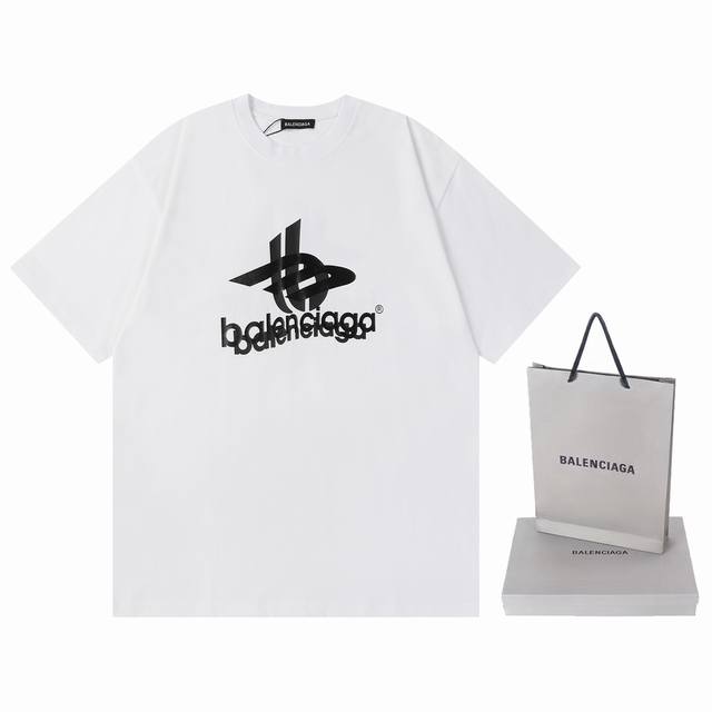 全年不下架 面料350克重 顶级版本 官网品质 BALENCIAGA 巴黎世家 前后LOGO重叠字母 印花短袖T恤 购入原版开模打造，全套定制辅料，细节