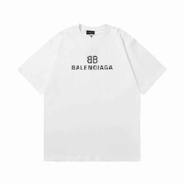 全年不下架 面料350克 巴黎世家BALENCIAGA新款 火山灰色马赛克双B字母 正版康丽印花破洞款短袖T恤 全新天花板级别 区分市面通货胸前马赛克字母采用