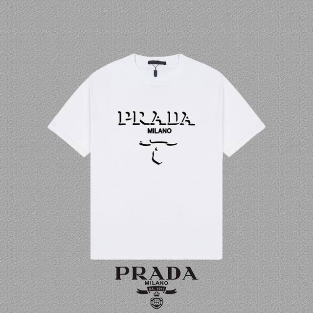 隔天出 [Prada 普拉达] 2024FW短袖T恤 硅胶厚板字母LOGO印花 高端32s双纱260克面料 重磅面料 定制拉架罗纹同缸同染 三标齐全 男女同款