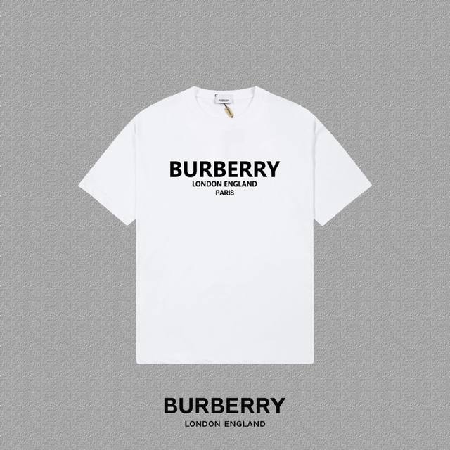 隔天出 [Burberry 巴宝莉] 2024FW短袖T恤 植绒字母LOGO印花 高端32s双纱260克面料 重磅面料 定制拉架罗纹同缸同染 三标齐全 男女同款