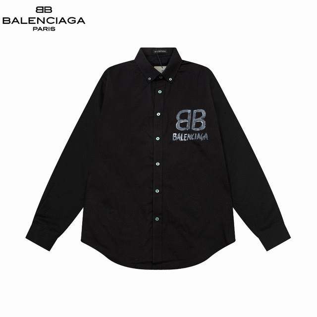 Balenciaga 巴黎 爆款来袭 艺术气息~双B字母手绘涂鸦夜荧光变色Logo印花长袖宽松版型衬衫 2024ss官网新款长袖 衬衫 衬衣，精美手绘Logo