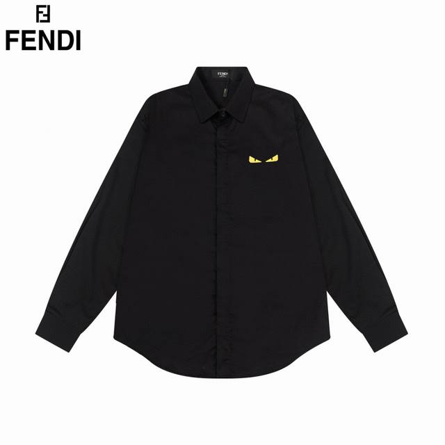 FENDI 芬迪 爆款来袭 胸前恶魔小眼睛后背中空双F绣花长袖衬衫 2024ss官网新款长袖 衬衫 衬衣，精美工艺绣花Logo 高端版本，专柜定制面料 透气舒适