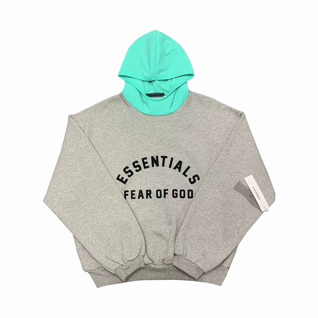 薄荷青 24新款FOG GX FEAR OF GOD ESSENTIALS NEW Nylon Fleece Hoodie 连帽套头卫衣男女情侣明星同款连帽帽衫