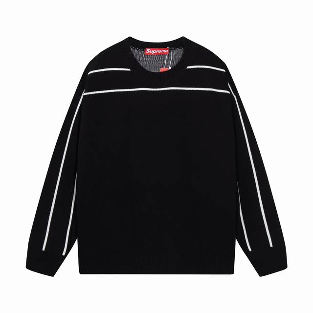 Supreme 新款线条 字母拼接圆领羊毛毛衣 颜色：卡其 白色 黑色 码数：S M L XL XXL