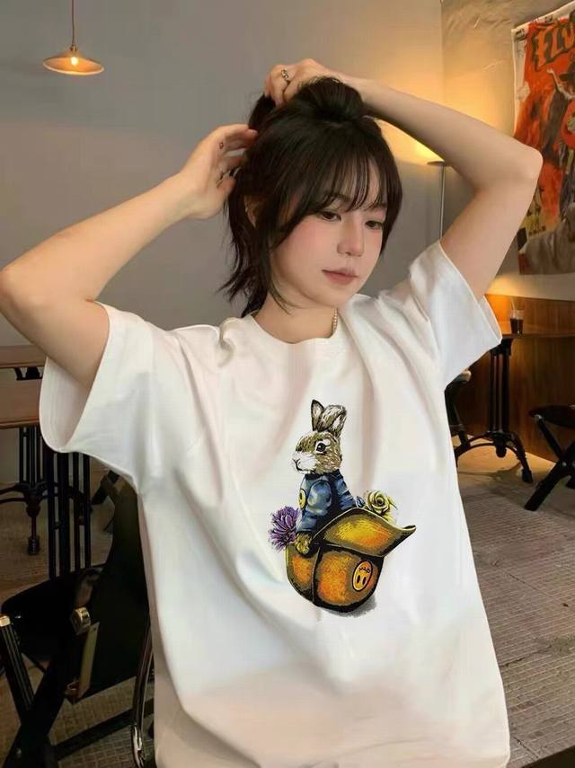 新款上新DW57 DREW HOUSE夏季新款创意可爱兔子印花短袖T恤 码数：S、M、L、XL