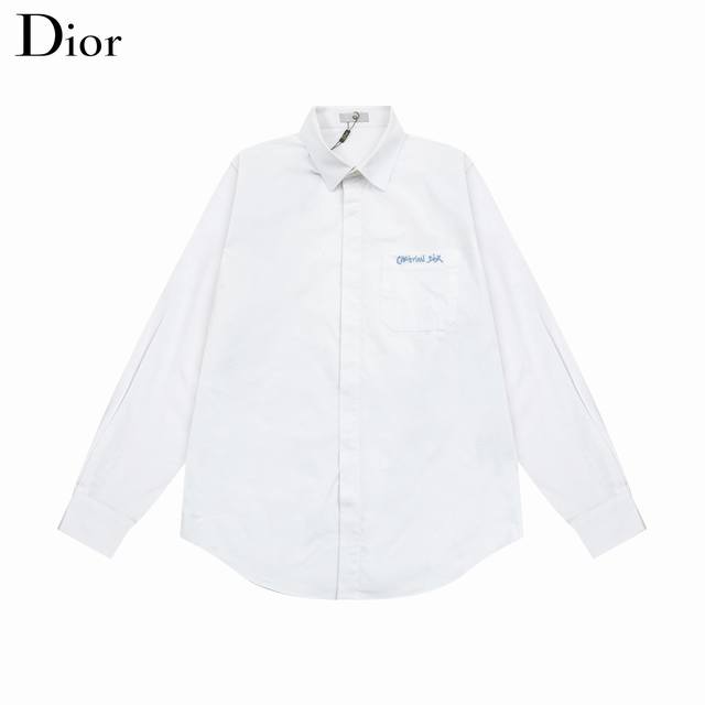 DIOR 迪奥 爆款来袭 简约百搭款口袋字母Logo标语刺绣长袖衬衫 2024ss官网新款长袖 衬衫 衬衣，精美刺绣Logo 高端版本，专柜定制面料 透气舒适度