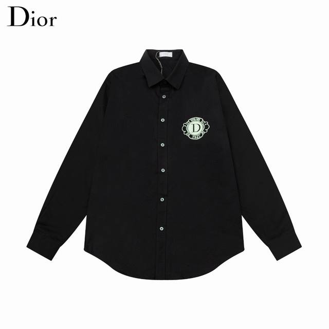 DIOR 迪奥 爆款来袭 荧光Logo刺绣1947字母图案长袖衬衫 2024ss官网新款长袖 衬衫 衬衣，精美刺绣Logo 高端版本，专柜定制面料 透气舒适度高